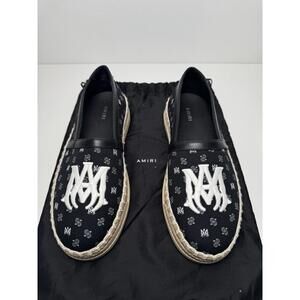 Amiri Monogram Canvas Espadrilles Black White Size 40 New